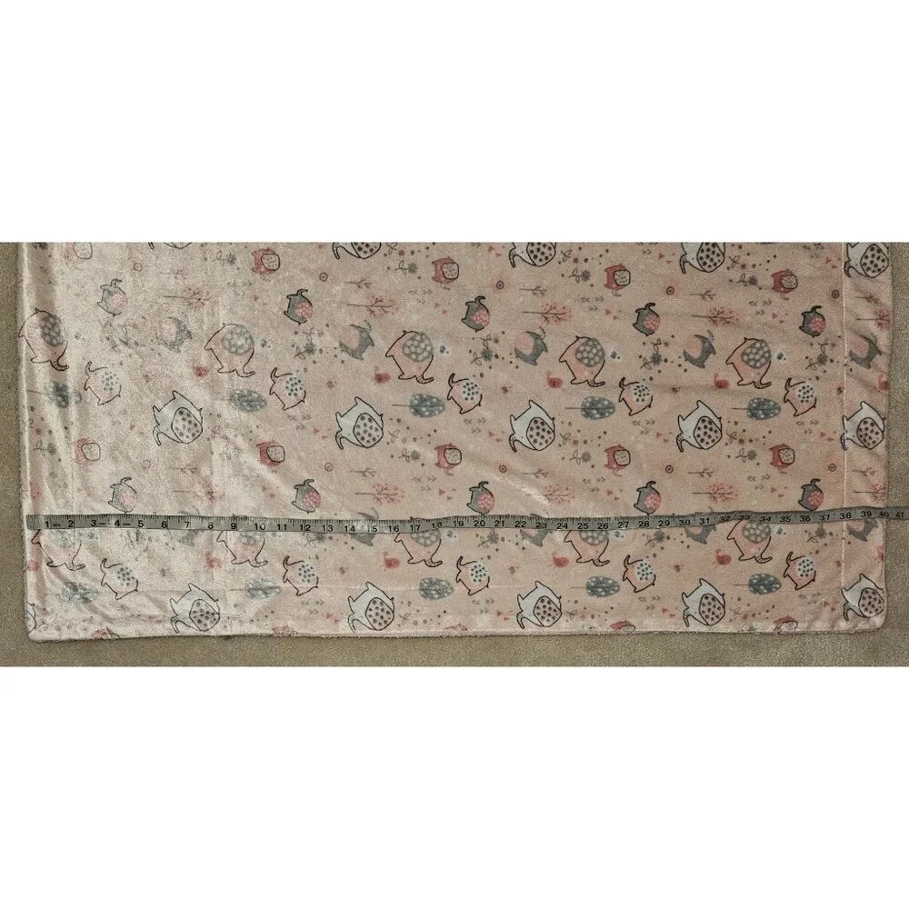 Pink Gray Fleece Baby Blanket Elephants Birds Trees Flowers Leaves White 30x40